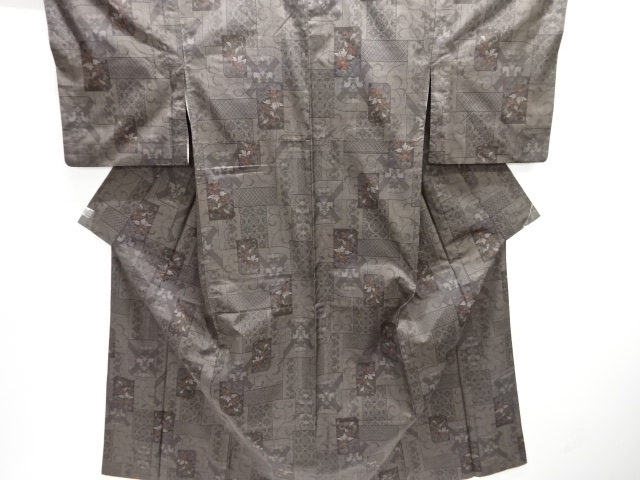 JAPANESE KIMONO / SILK / DORO OSHIMA TSUMUGI / WOVEN SHIKISHI & FLOWERS